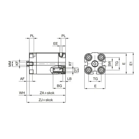 Siłownik UNITOP Pneumax 1581.20.0030.02.1 gwint zewnętrzny